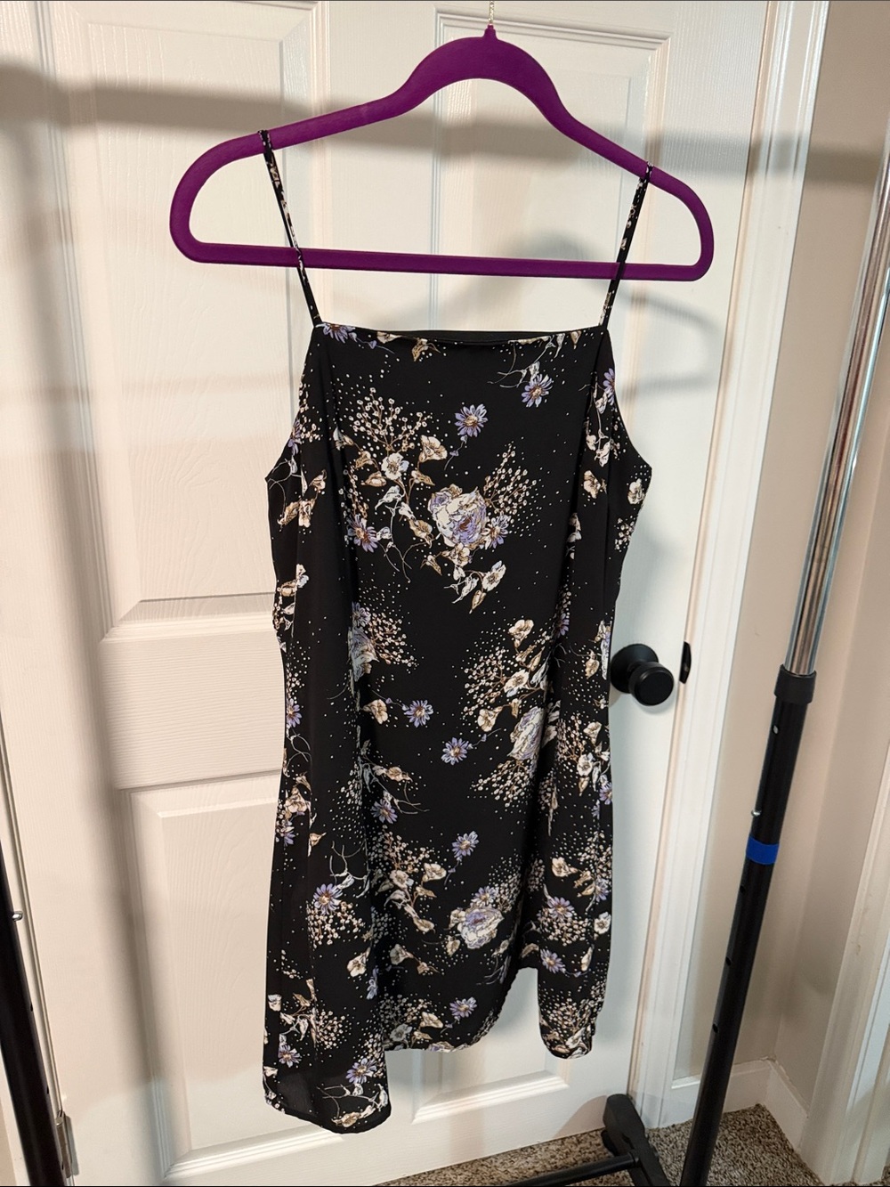 Black Floral Slip Dress with Lavender Accents